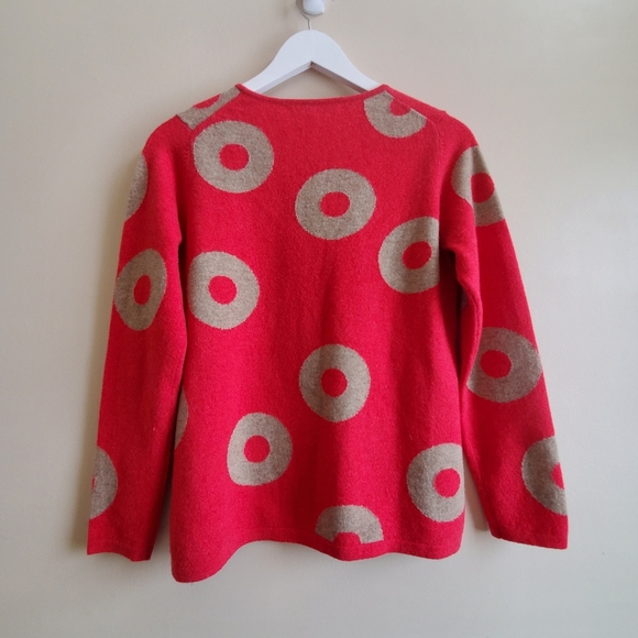 Mansted 100% Lambswool Tart Red donut shape patthern sweater Small - Picture 2 of 7
